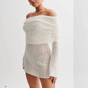 Meshki Off-Shoulder Cream Mini Dress